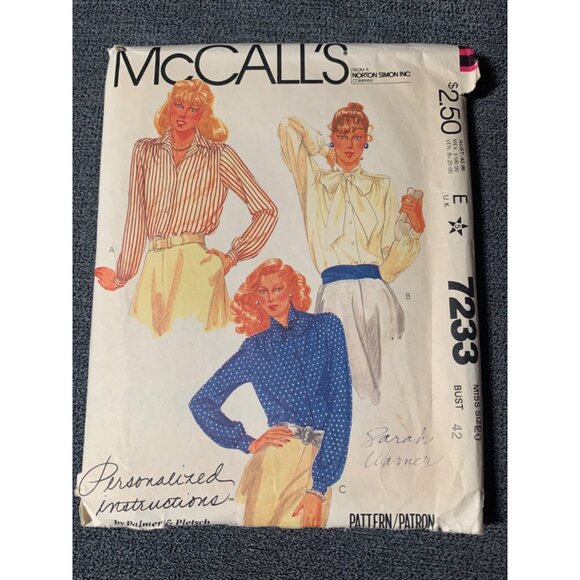 Vintage McCalls 7233 Misses Blouse Sewing Pattern Size 20 1950s - Picture 4 of 6